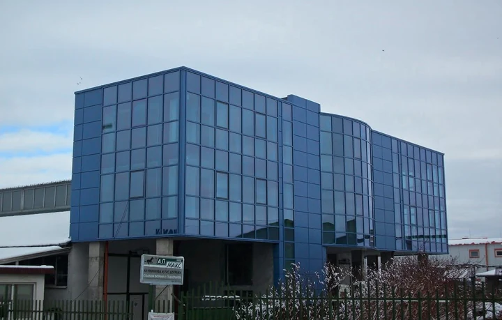 Building with blue facade glazing