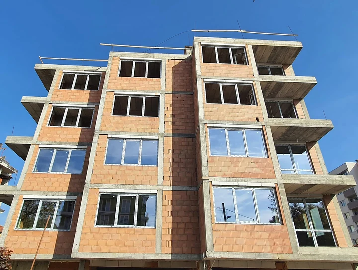 Windows installed in a building under construction